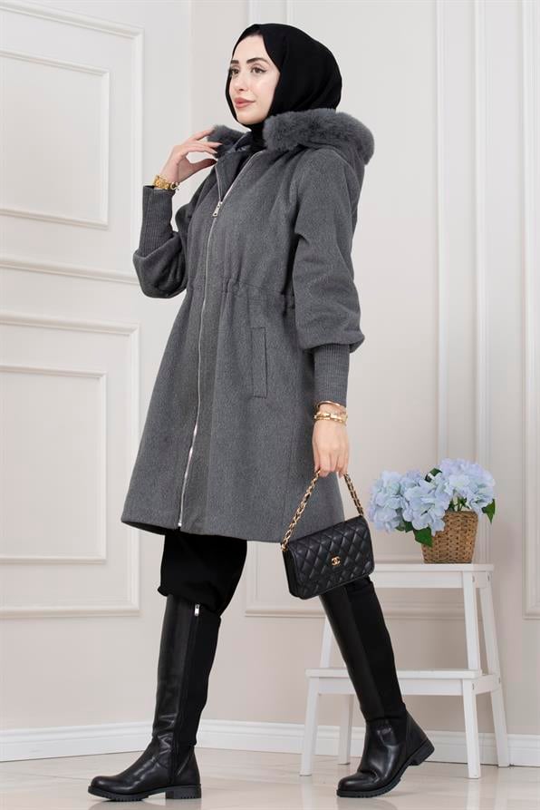 Beli İçten Tünelli Kapüşonlu Kap-GRİ