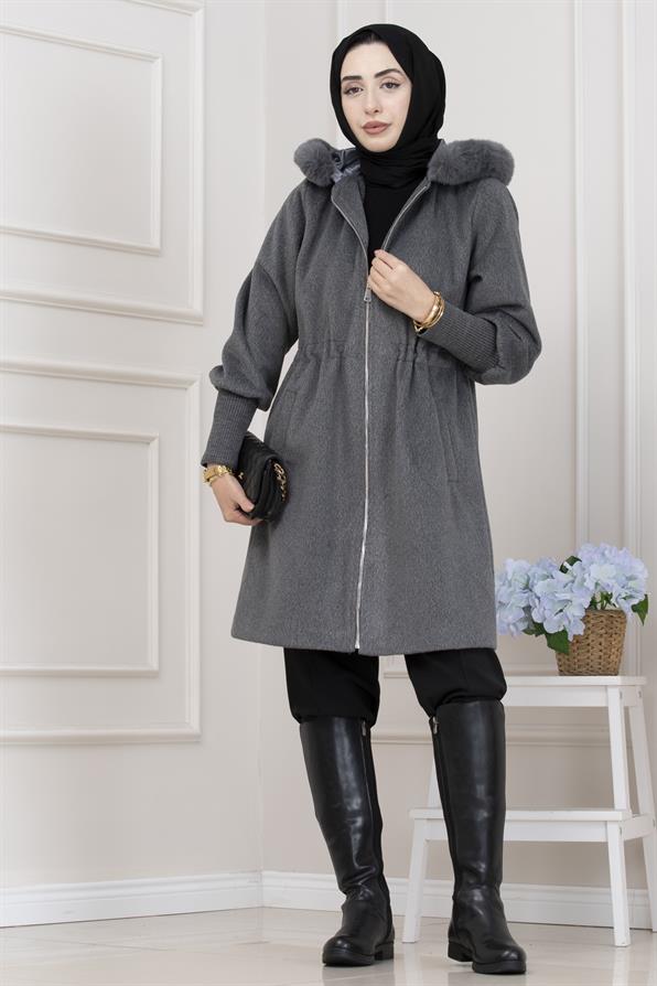 Beli İçten Tünelli Kapüşonlu Kap-GRİ