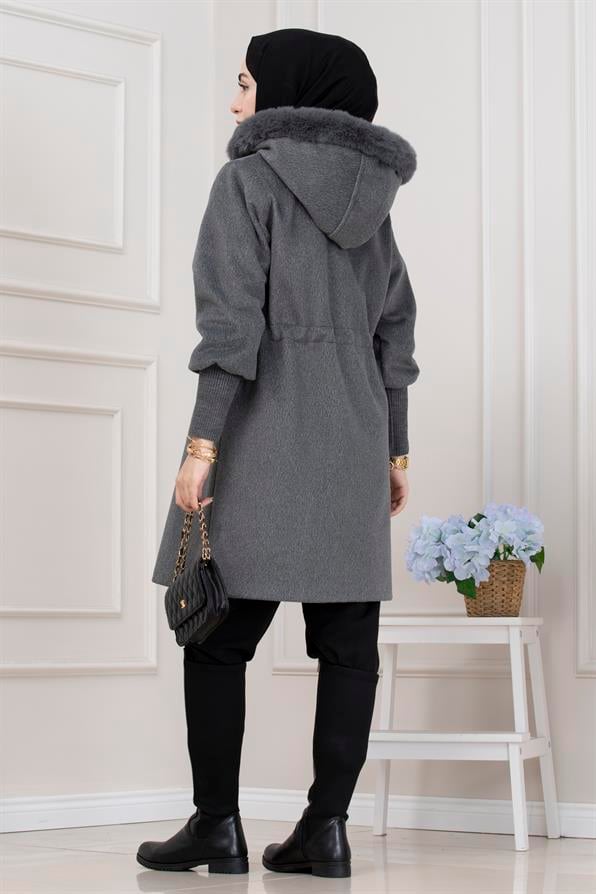 Beli İçten Tünelli Kapüşonlu Kap-GRİ