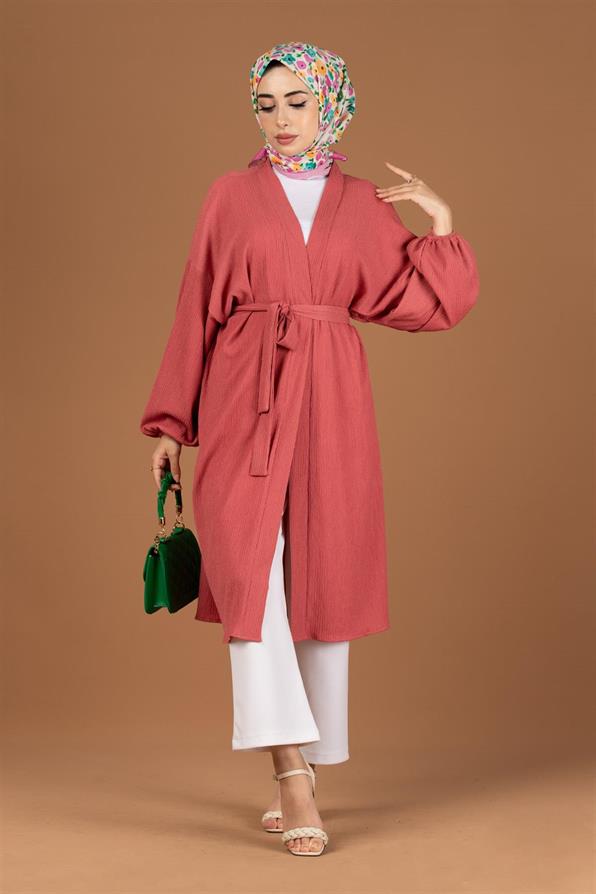 Beli Kemerli Bürümcük Kimono-Gül Kurusu