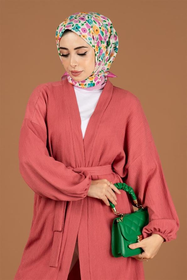 Beli Kemerli Bürümcük Kimono-Gül Kurusu
