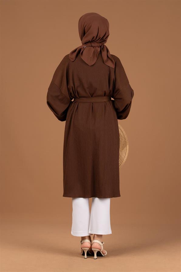 Waist Belt Crepe Kimono-Brown