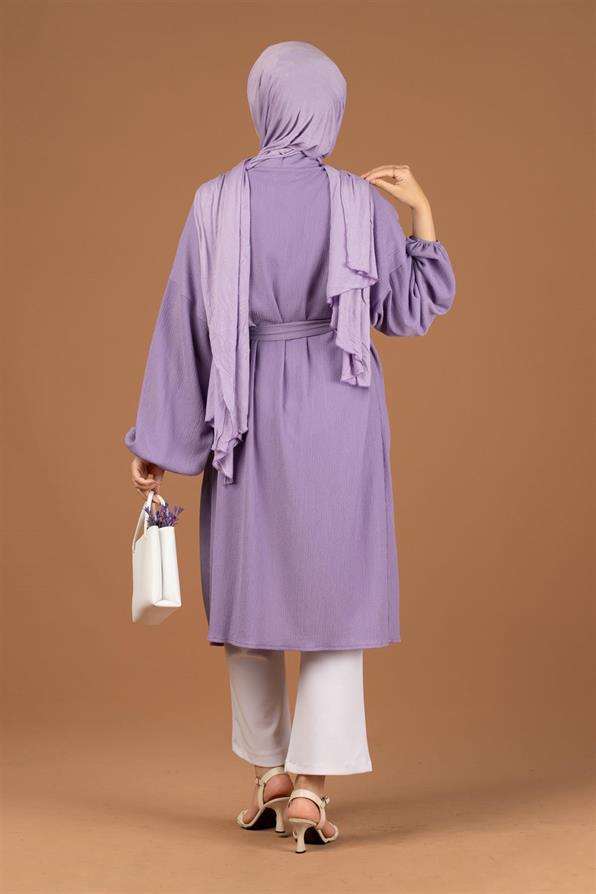 Waist Belt Crepe Kimono-Lilac
