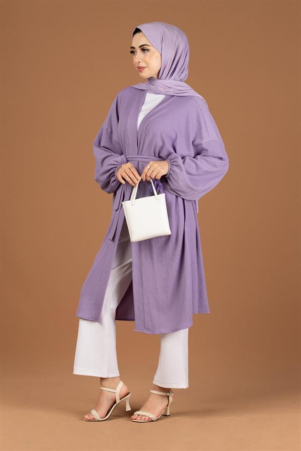 Waist Belt Crepe Kimono-Lilac
