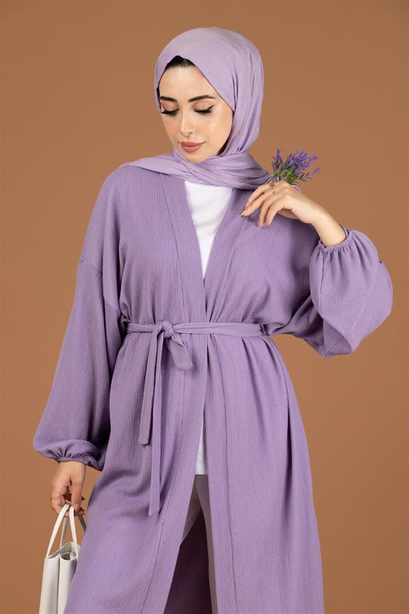 Waist Belt Crepe Kimono-Lilac