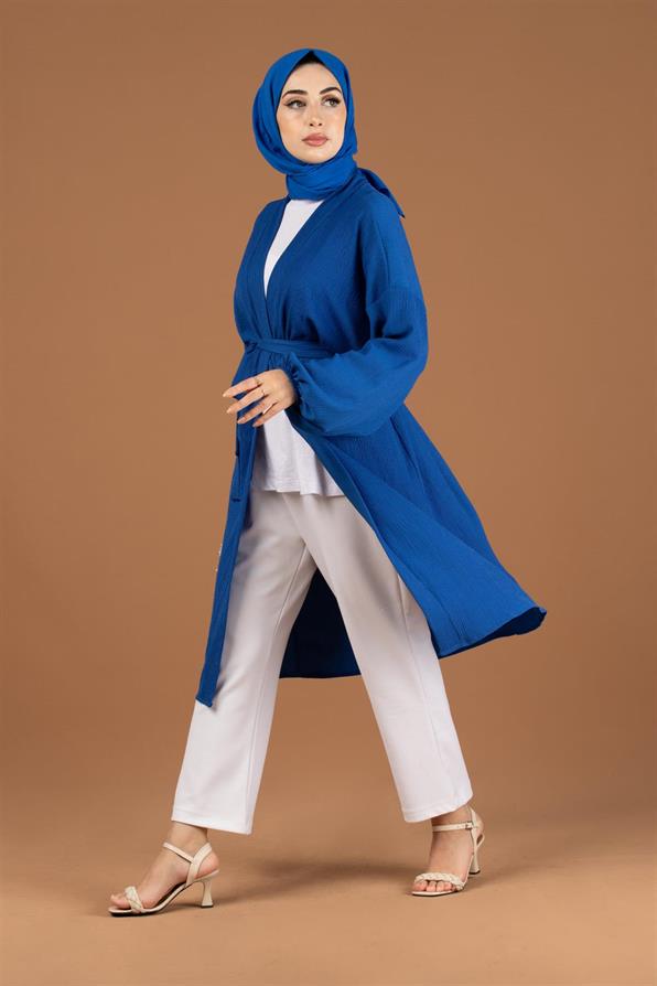 Waist Belt Crepe Kimono-Sax Blue