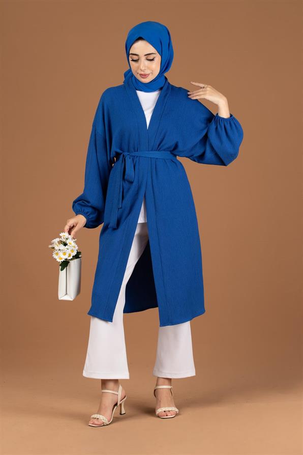 Waist Belt Crepe Kimono-Sax Blue