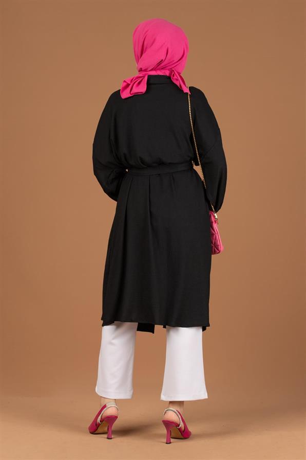 Waist Belt Crepe Kimono-Black