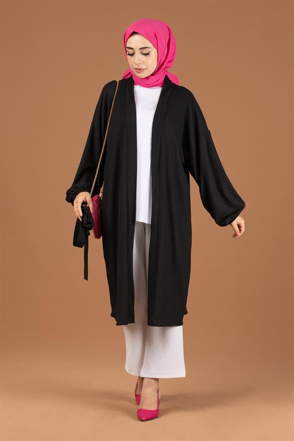 Waist Belt Crepe Kimono-Black