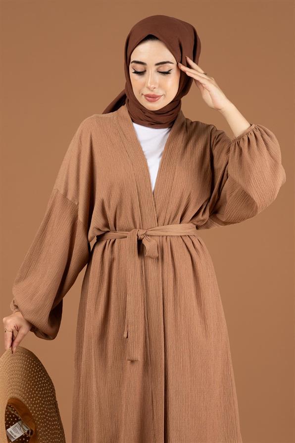 Waist Belt Crepe Kimono-Mink