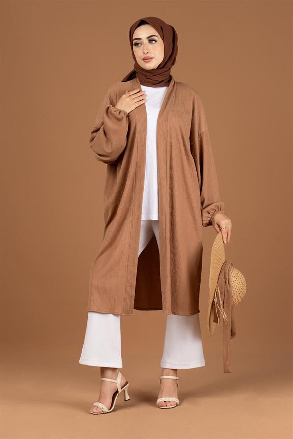 Waist Belt Crepe Kimono-Mink