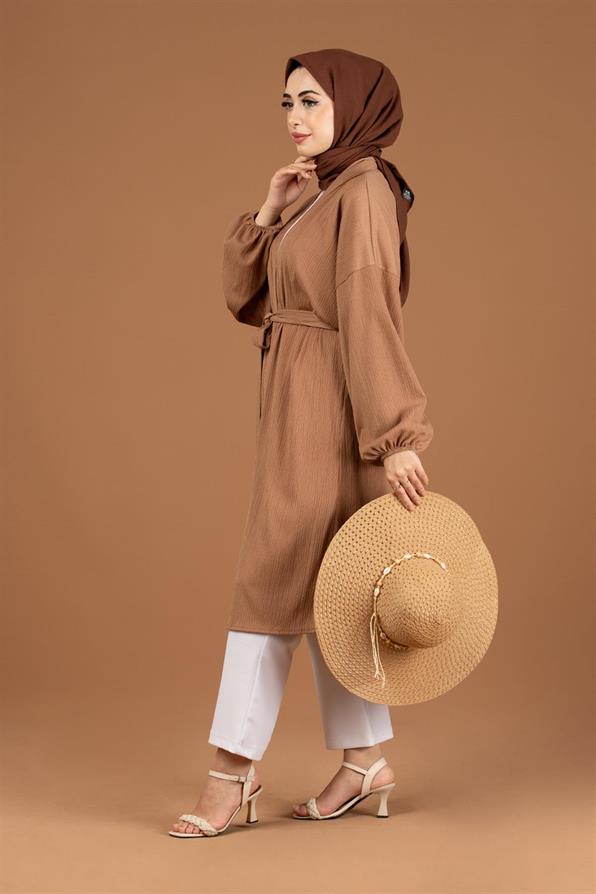 Waist Belt Crepe Kimono-Mink