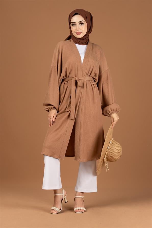 Waist Belt Crepe Kimono-Mink