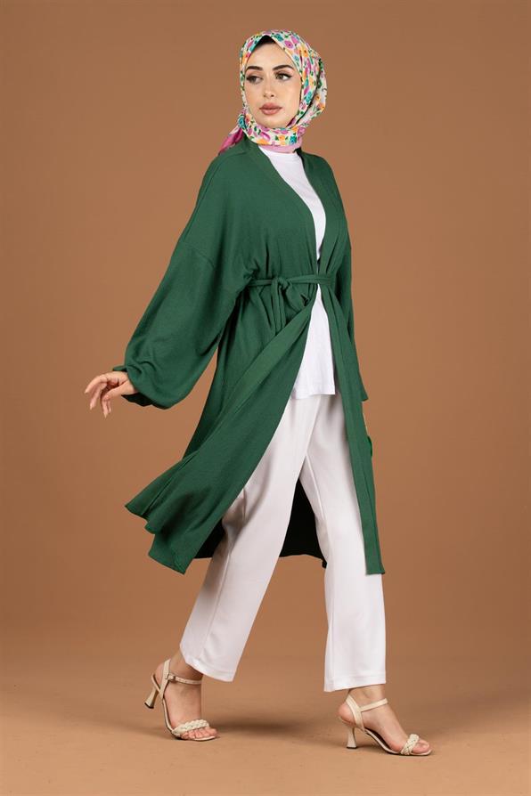 Waist Belt Crepe Kimono-Emerald Green