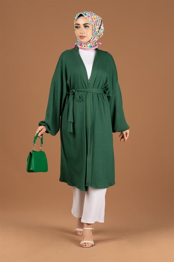 Waist Belt Crepe Kimono-Emerald Green