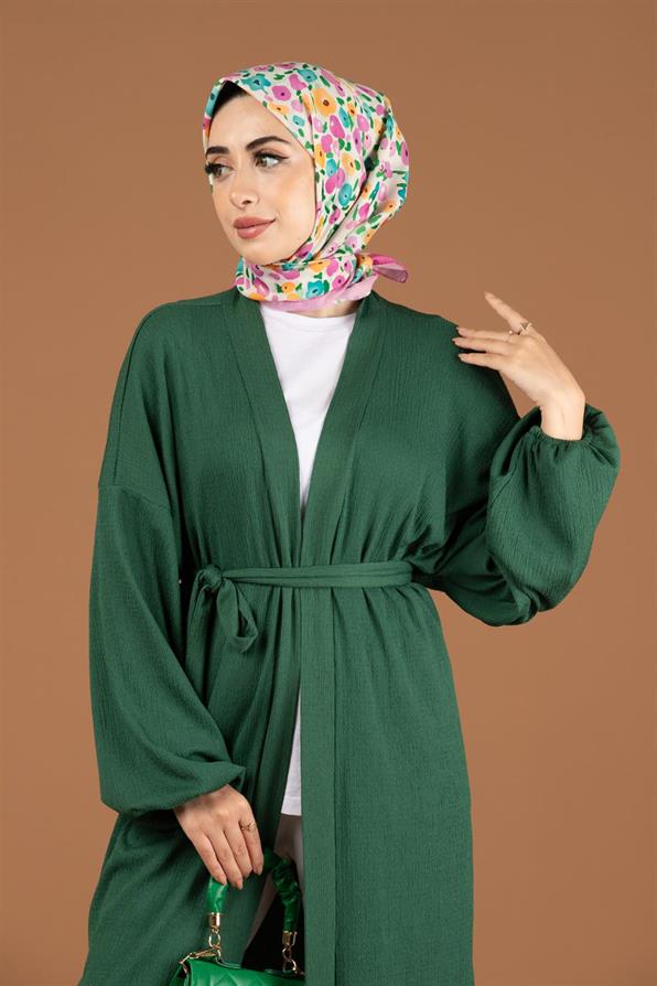 Waist Belt Crepe Kimono-Emerald Green
