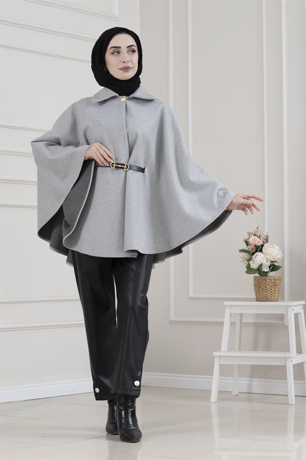 Beli Kemerli Kaşe Panço-KOYU GRİ