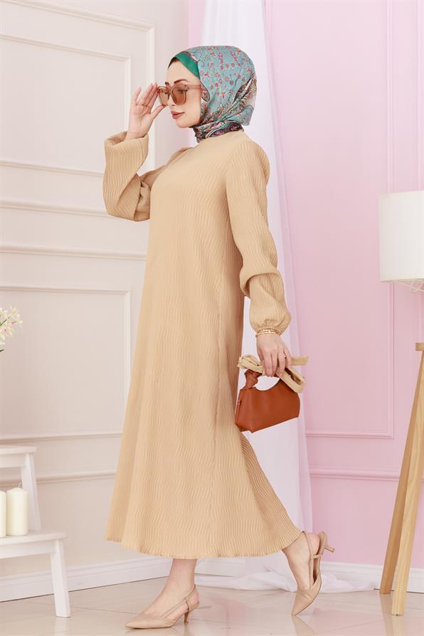 فستان لونا  مع حزام بالخصر - بيج اللون