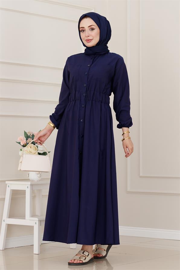 Beli Lastikli Cepli Yasmin Elbise-Lacivert