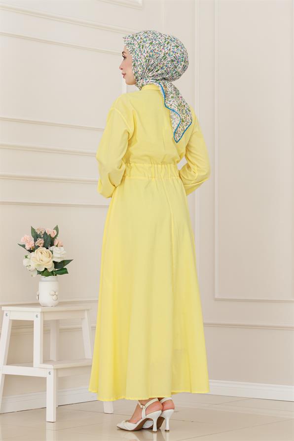 Beli Lastikli Cepli Yasmin Elbise-Sarı