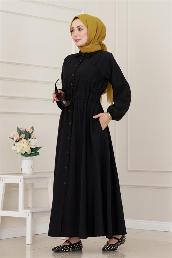 Beli Lastikli Cepli Yasmin Elbise-Siyah
