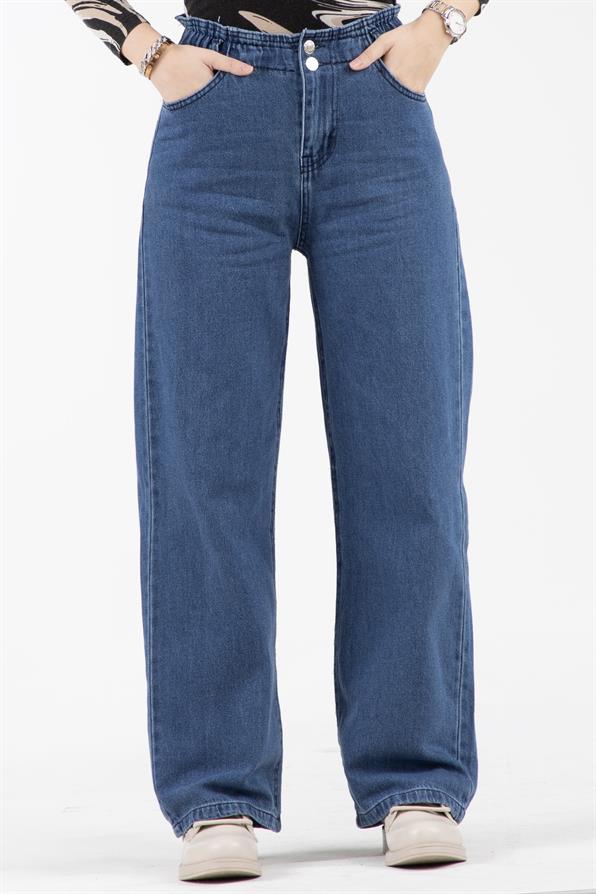 Beli Lastikli Kot Pantolon -Mavi