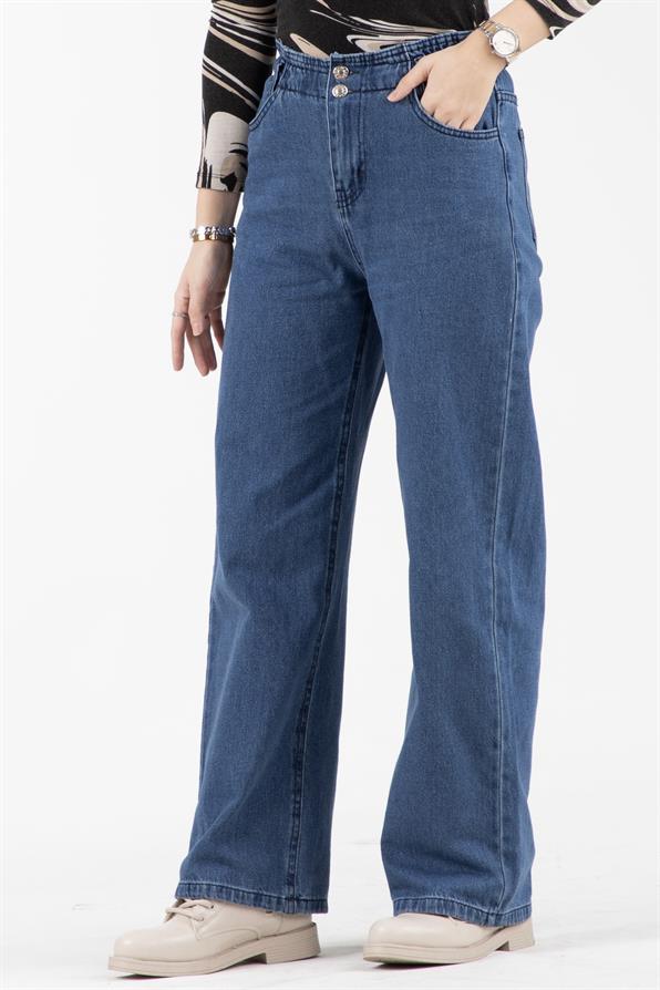 Beli Lastikli Kot Pantolon -Mavi