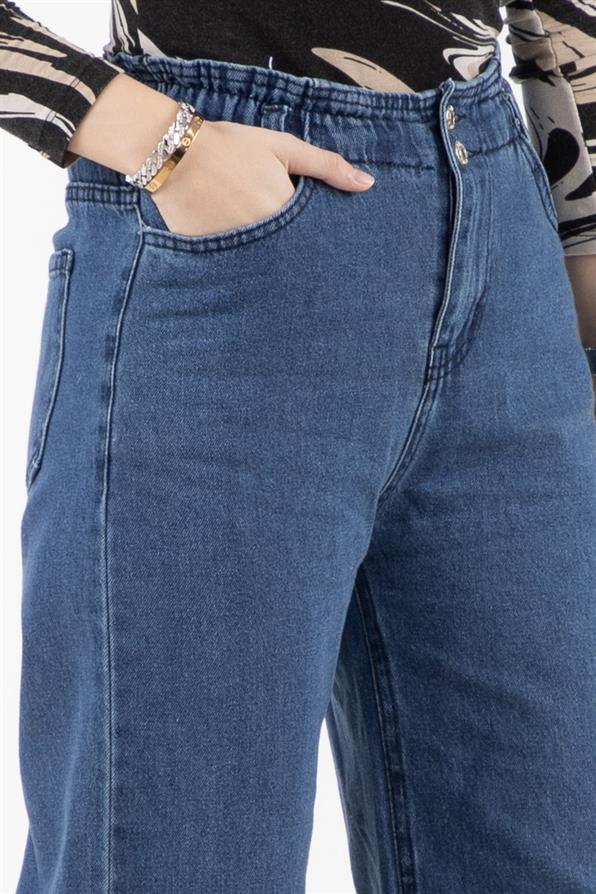 Beli Lastikli Kot Pantolon -Mavi
