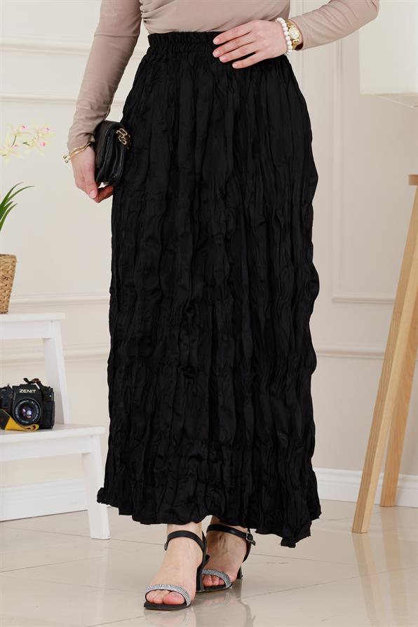 Beli Lastikli Kraş Etek-Siyah