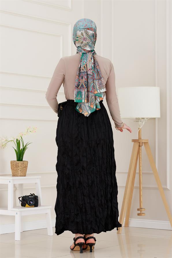 Beli Lastikli Kraş Etek-Siyah