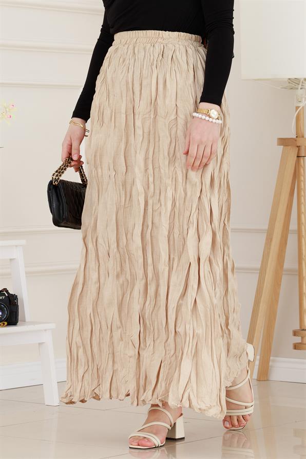 Beli Lastikli Kraş Etek-Sütlü Kahve