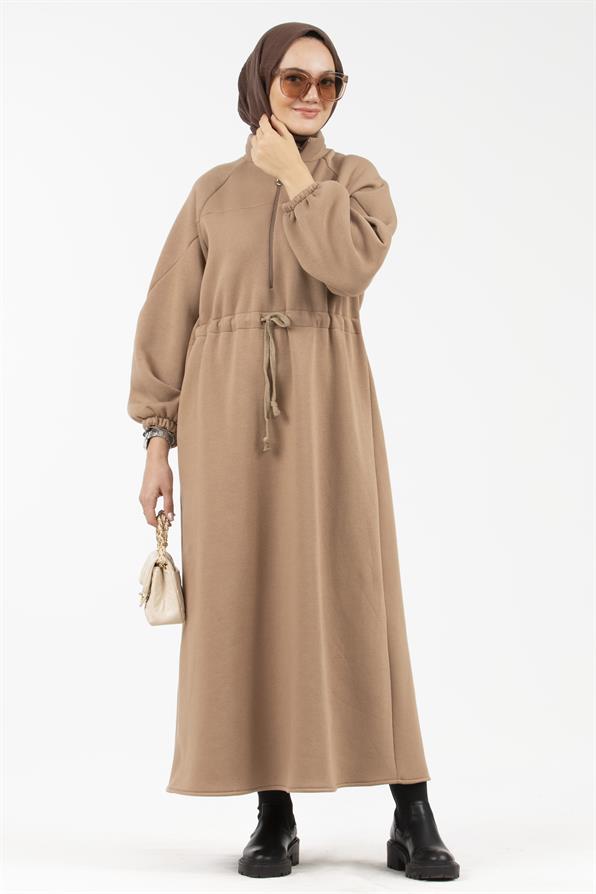 Waist Tunnel Starched 3 Thread Dress-Brown
