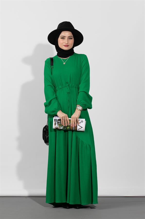 فستان بحزام مخفي من الخصر -اللون الأخضر الفاتح