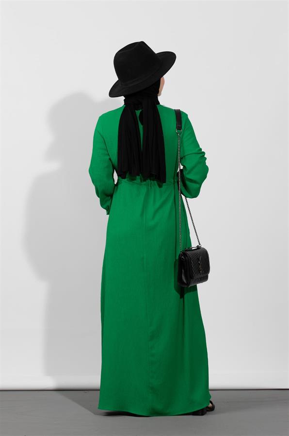 فستان بحزام مخفي من الخصر -اللون الأخضر الفاتح