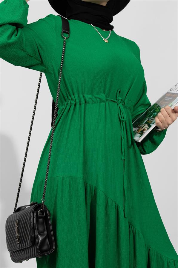 فستان بحزام مخفي من الخصر -اللون الأخضر الفاتح