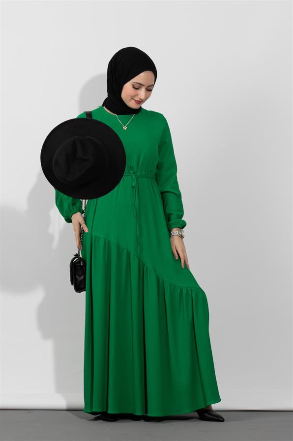 فستان بحزام مخفي من الخصر -اللون الأخضر الفاتح
