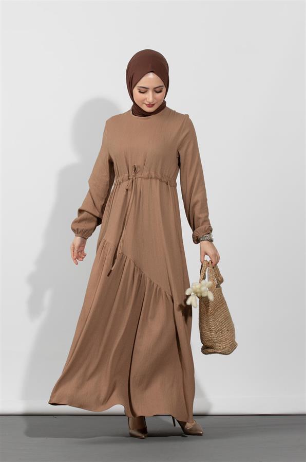 Waist Tunnel Dress-Light Brown