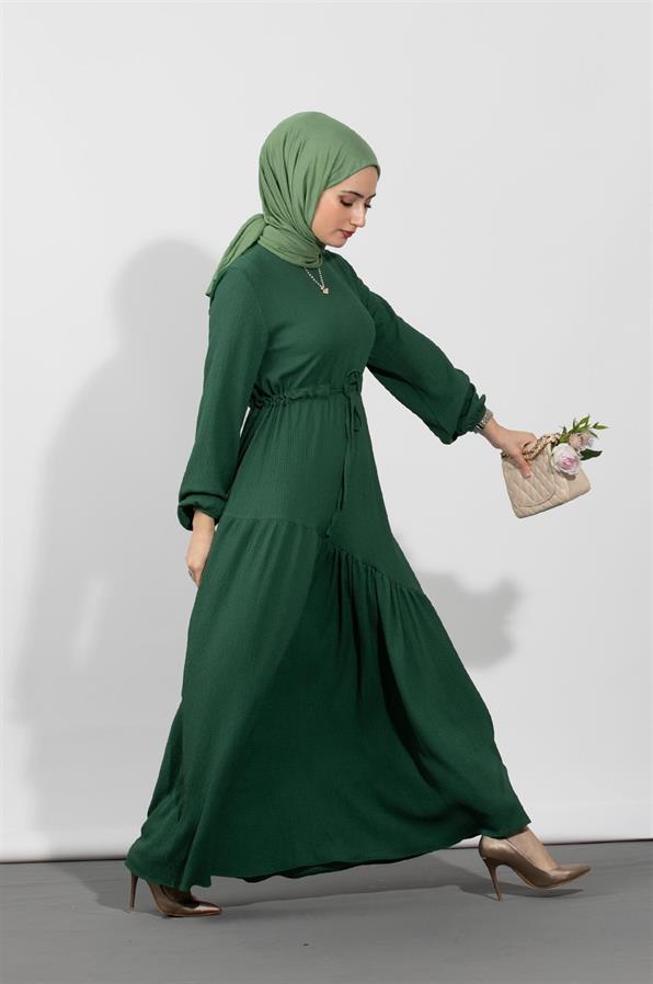 Waist Tunnel Dress-Emerald Green