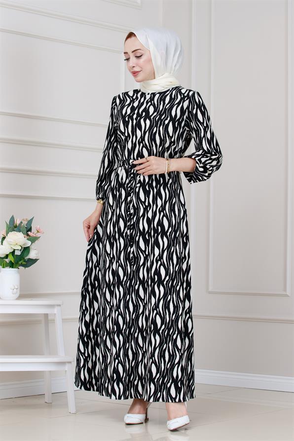 Beli Tünelli Bürümcük Karin Elbise-Siyah