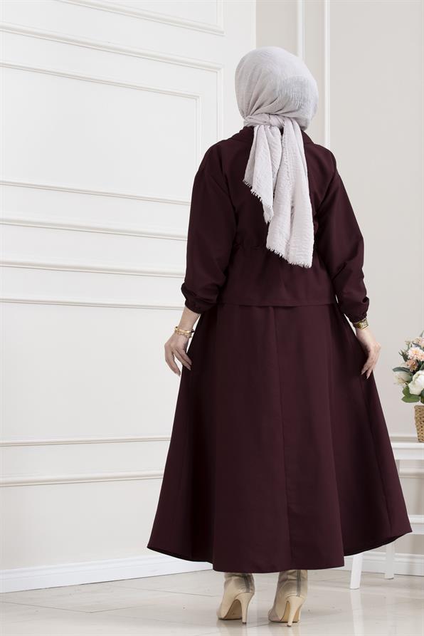 Beli Tünelli Fermuarlı Etekli Takm-BORDO