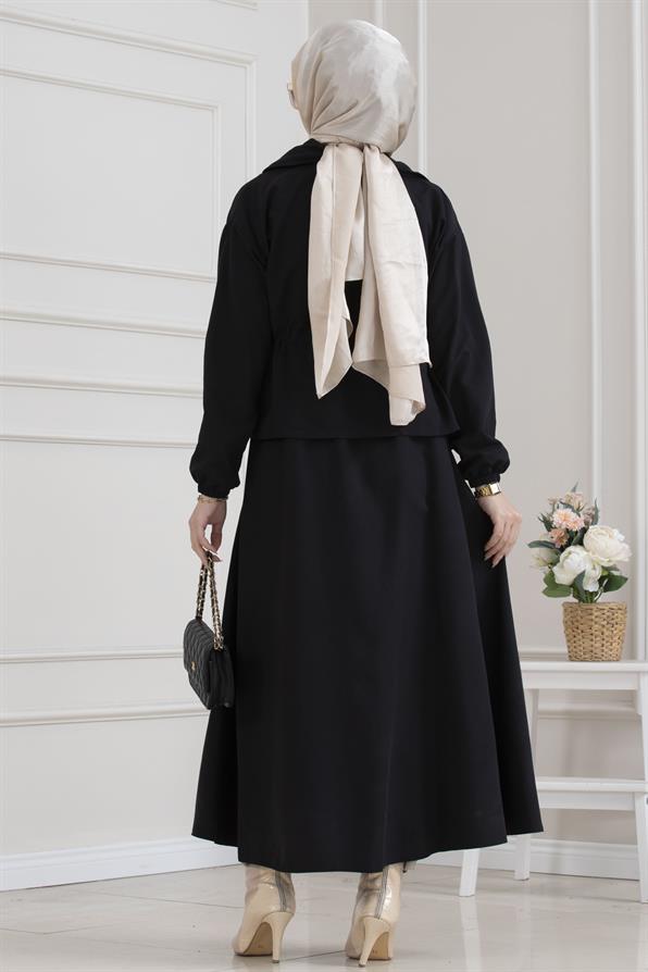 Beli Tünelli Fermuarlı Etekli Takm-SİYAH