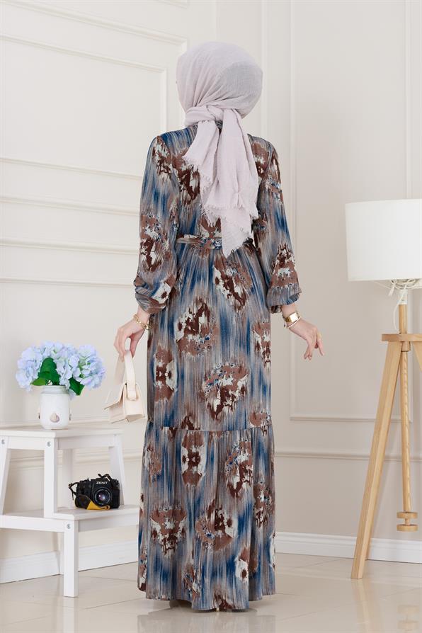 Beli Tünelli Hera Viscon Elbise-Mavi