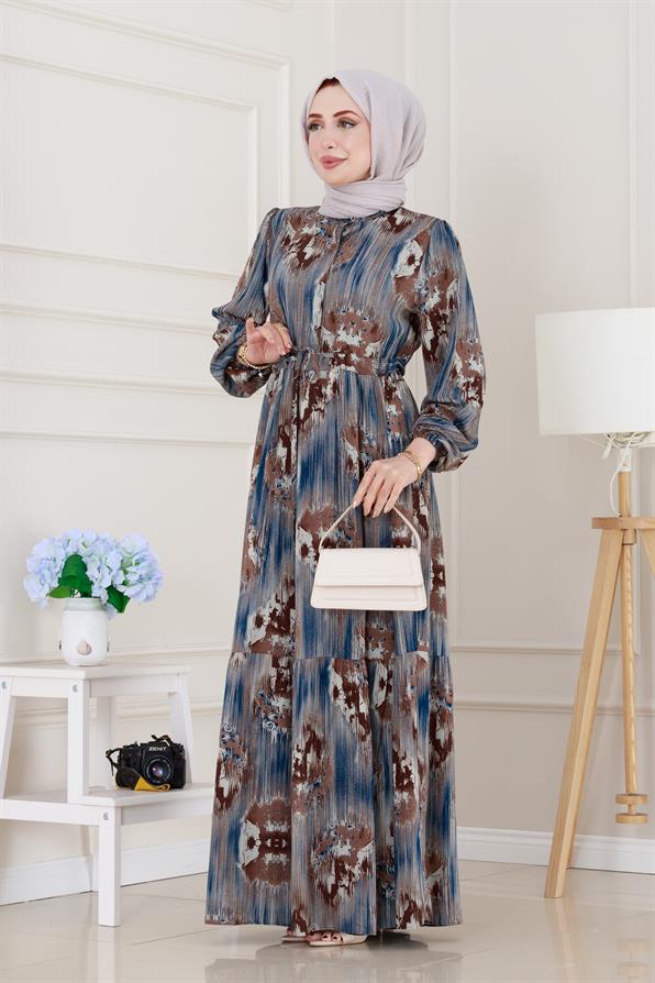 Beli Tünelli Hera Viscon Elbise-Mavi