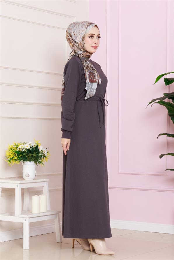 فستان مع حزام  عند الخصر - أنثراسايت اللون