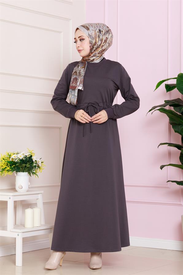 فستان مع حزام  عند الخصر - أنثراسايت اللون