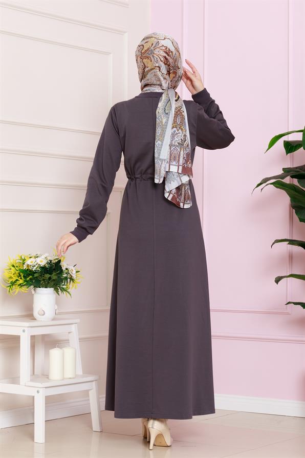 فستان مع حزام  عند الخصر - أنثراسايت اللون