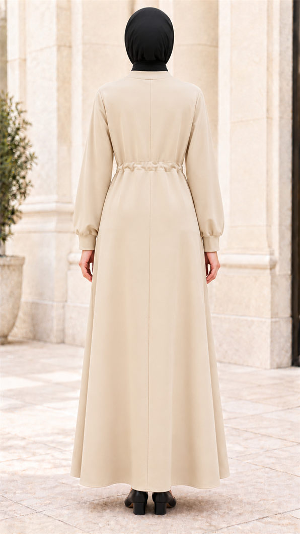 Dress with belt at the waist - Beige Color