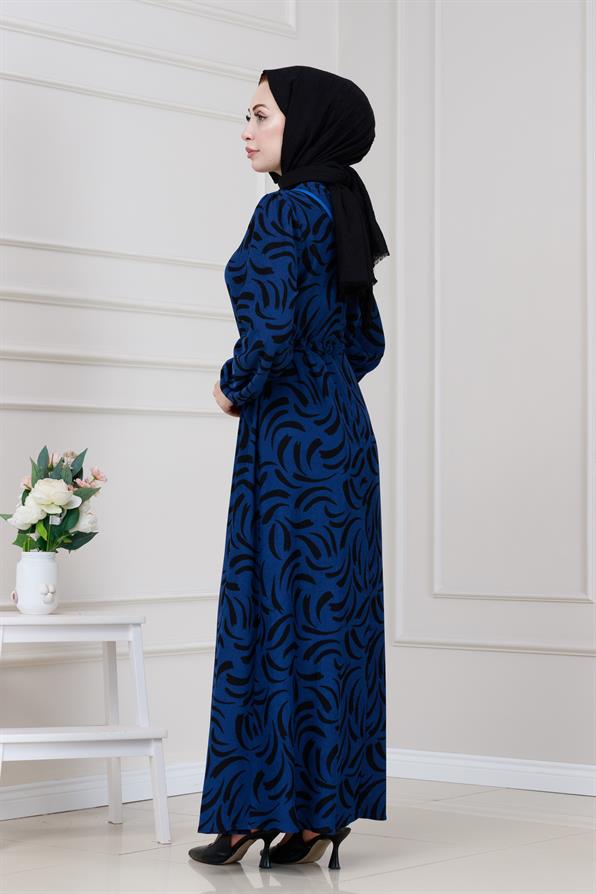 Beli Tünelli Karin Elbise-Saks Mavi