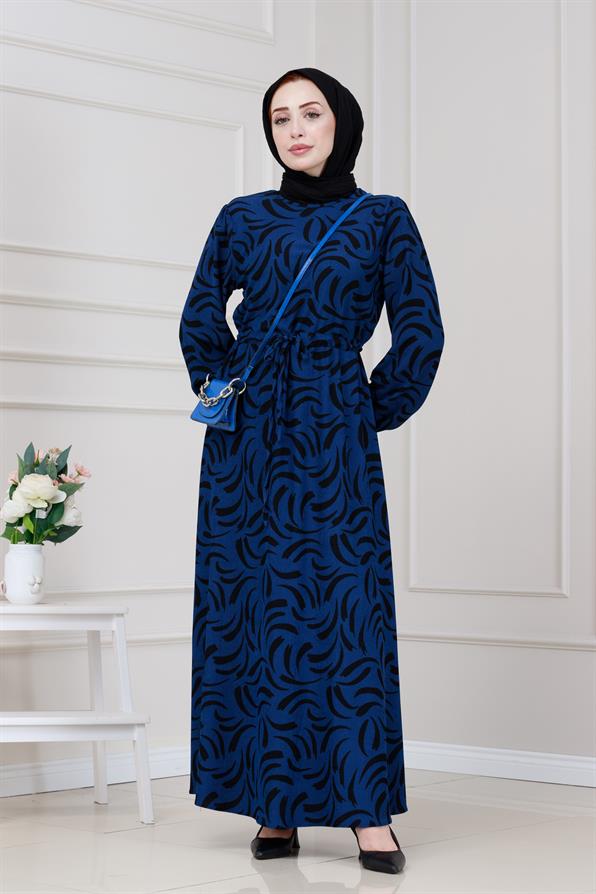 Beli Tünelli Karin Elbise-Saks Mavi