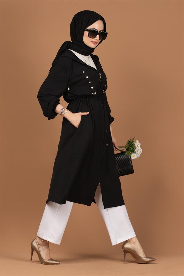 Beli Tünelli Mevsimlik Tunik-Siyah